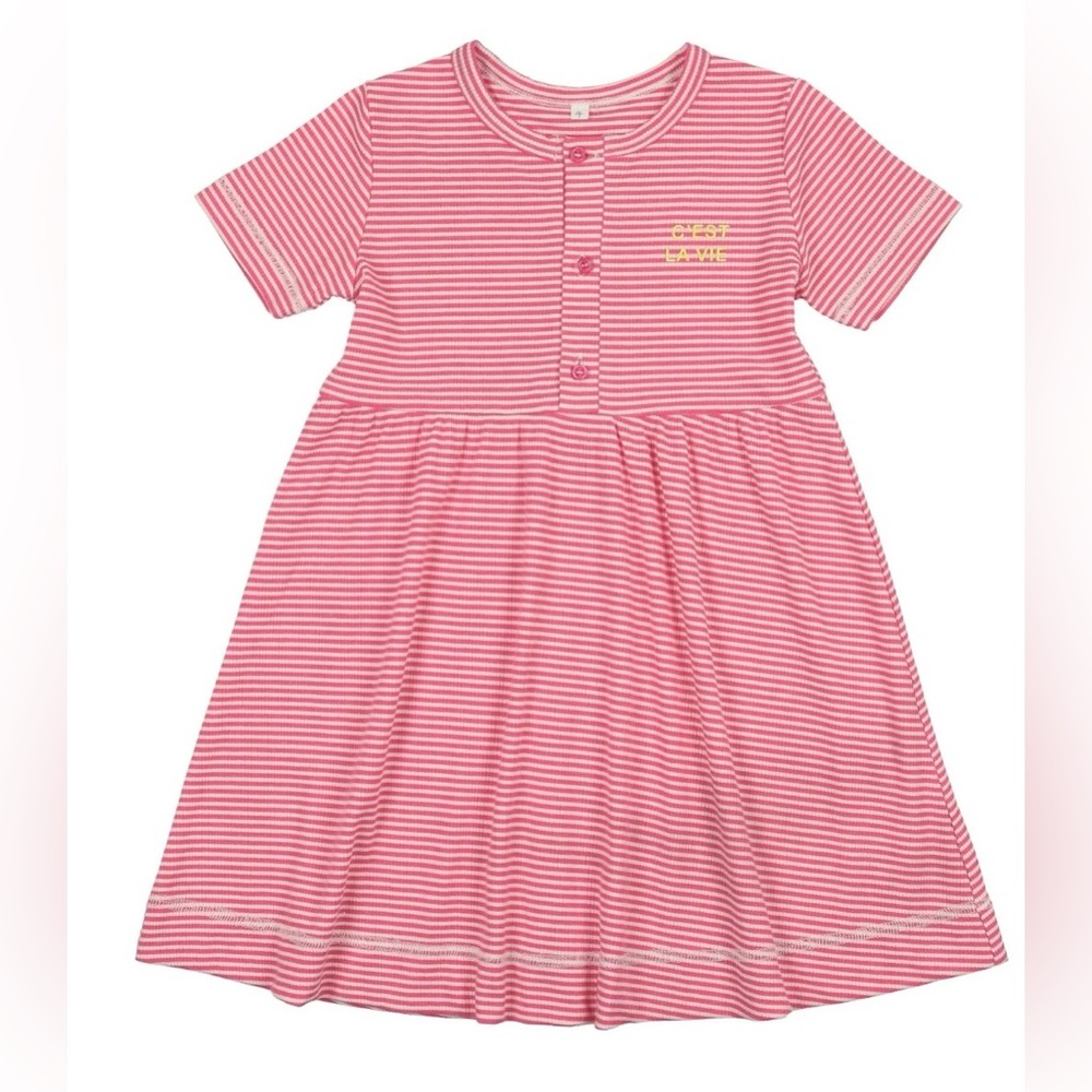 Pink Striped Short Sleeve Dress